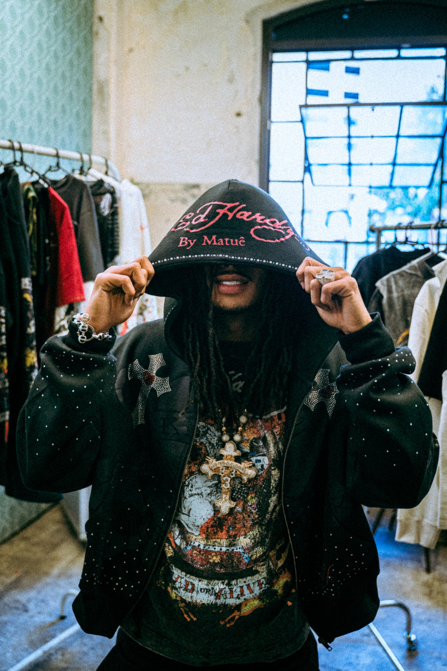 Ed Hardy x Matuê "Cruz" Moletom Zip Up Preto